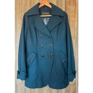 Guess Wool Blend Pea Coat Peacock Blue Double Breasted Preppy Y2K Style Size S